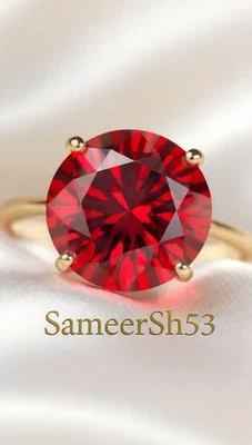 Anillo de diamantes rojos cultivados en laboratorio de 1 quilate corte redondo oro amarillo de 14 quilates por diseño Sameersh53 Foto 1 de 4