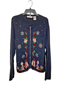Vintage Victoria Jones Nutcracker Christmas Full Zip Cardigan Sweater L - Picture 1 of 5