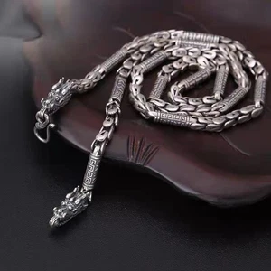 Men’s Sterling Silver Dragon Chain Necklace Vintage Thai Silver Biker Punk - Picture 1 of 7