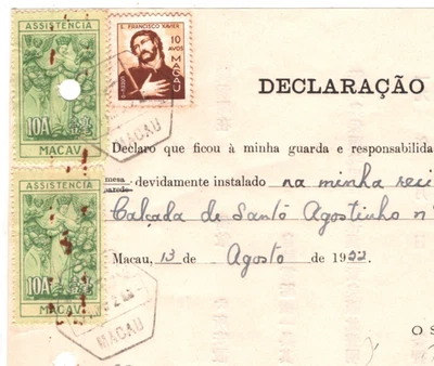 Teléfono franqueo Macau Documento 10a{2} Ingresos 10a 1955 CHINA/PORTUGAL MA707 Foto 1 de 4