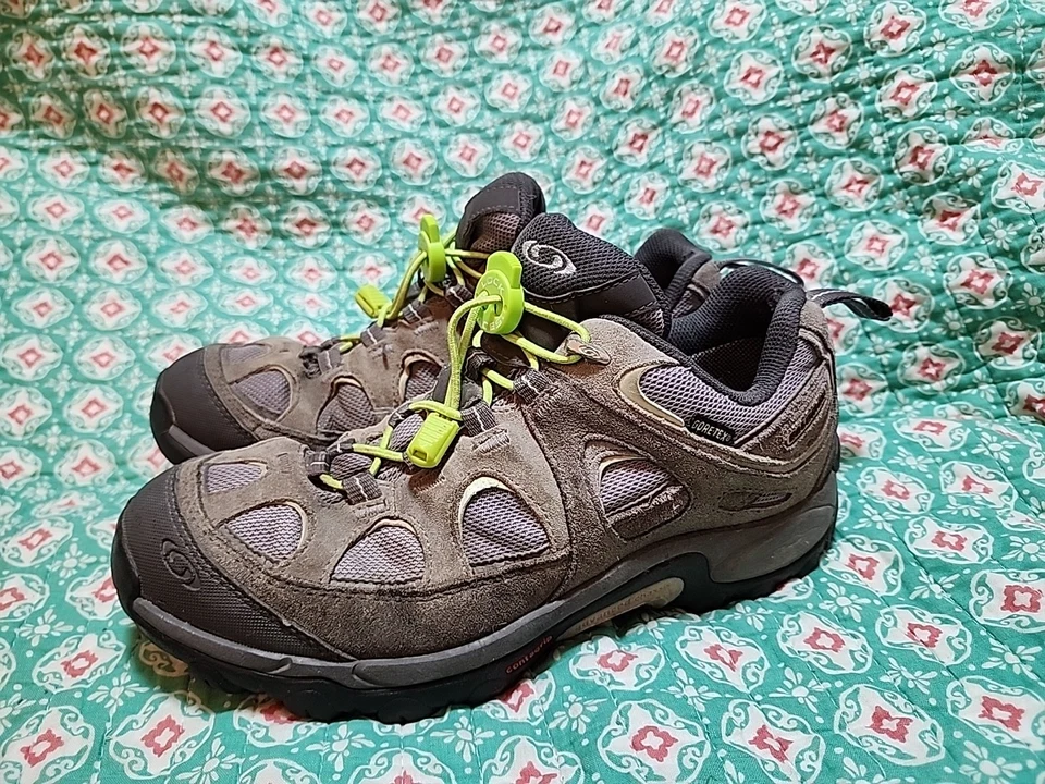 Mujer Salomon Gris Y Verde Goretex Contagrip Senderismo Zapatos Botas Talla 8.5M Foto 1 de 4