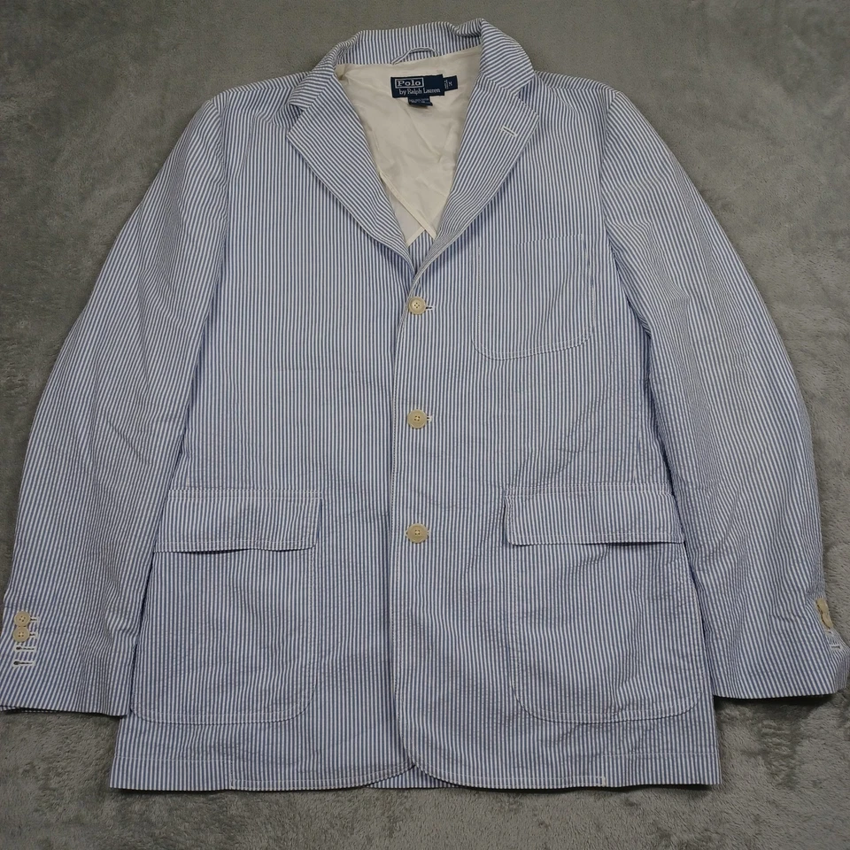 Blazer Polo Ralph Lauren Para Hombre Mediano Azul Rayas Seersucker Algodón Botones Foto 1 de 4