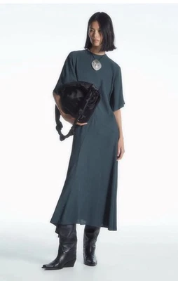 COS ассиметричный драпированный Midi платье женщин размер 4 ЕС 36 трепетать рукав - Изображение 1 из 4