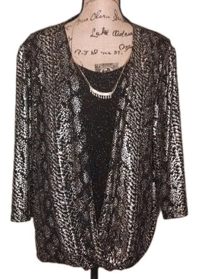 Alfred Dunner - Túnica Cintura Girada 2-Fer Negra Brillante y Dorada - Para Mujer Talla XL Foto 1 de 3