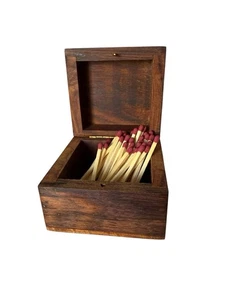 Boho Wood Box 2x2” Matchstick Holder Strike Pad MATR BOOMIE Hand Carved - Picture 1 of 7