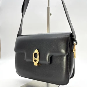 CELINE Bolso de Hombro Cartera Carruaje de Caballos Cuero Negro Auténtico - Imagen 1 de 24
