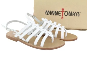 MINNETONKA Women Sandals EU38 White Leather Gladiator Flats Open Buckle Closure - Picture 1 of 13