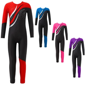 UK Girls Long Sleeve Ballet Gymnastics Dance Leotard Skating Jumpsuit Catsuit - Picture 1 of 44