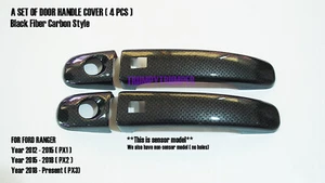 4 PCS BLACK FIBER CARBON 2 DOOR HANDLE COVER FORD RANGER PX1 PX2 PX3 12-19 - Picture 1 of 6