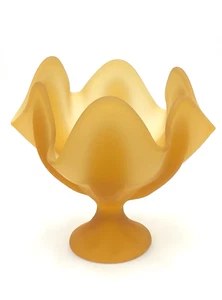 Vintage Viking Glass Epic 6 Petal Crimped Compote, Pulled Up, Amber Satin, #1436 - Picture 1 of 13