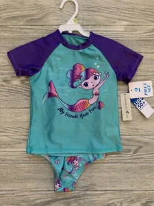 Girl’s Mermaid Swimsuit Caribbean Joe 2-pcs With Short Sleeve Rash Guard Set 4-T - Picture 1 of 7