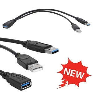 USB 3.0 Female to 2 USB Male Extra Power Data Y Splitter Extension Cable CordOmV - Picture 1 of 8