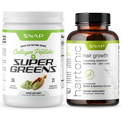 Péptidos de colágeno orgánicos súper verdes en polvo + paquete de píldoras de crecimiento del cabello para mujeres Foto 1 de 4