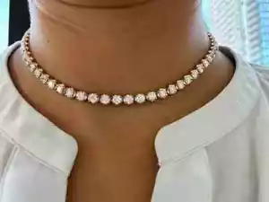 20CT Round Cut Diam Lab Created 14K Yell Gold Plated Choker Tennis Necklace 16" - Picture 1 of 4