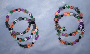 Halloween Wickel Perlen Armband Ohrringe Unikat funkelnd Handarbeit - Bild 1 von 10