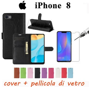 COVER CUSTODIA PORTAFOGLIO LIBRO TESSERE CARTE PER APPLE IPHONE 8 8G + VETRO - Foto 1 di 10