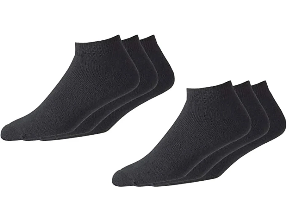 RARO (6) PAR NUEVO FootJoy Hombres ComfortSof DEPORTIVO Calcetines de Golf, TODOS NEGROS Foto 1 de 1