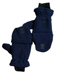 Polar Fleece Warm Flip Top Mittens Navy Blue Unisex One Size - Picture 1 of 8