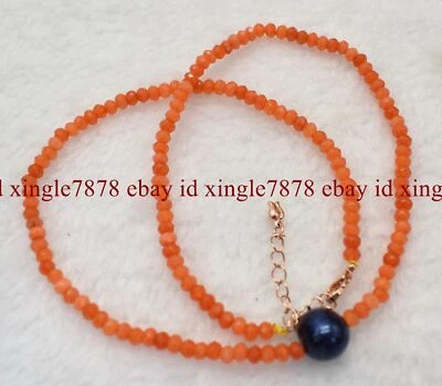 Collar de 20" de piedras preciosas y perlas cultivadas negras con topacio naranja facetado de 2x4 mm Foto 1 de 4