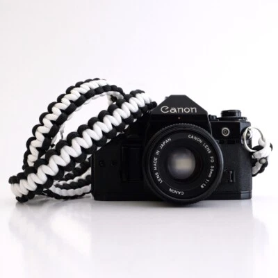NEW BLACK WHITE CAMERA 36" NECK STRAP PARACORD DSLR MIRRORLESS SONY CANON FUJI - Image 1 of 4