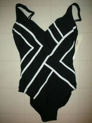 GOTTEX  Black & White Mirage 1 Piece V Neck Style Swimsuit Sz 10 NWT - Image 1 of 2