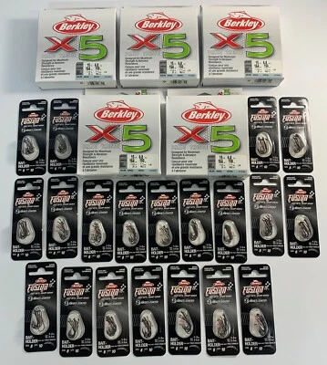 LOTE DE 25 ANZUELOS DE PESCA BERKLEY FUSIÓN DIFERENTES Y SOPORTE DE CEBO DE LÍNEA TRENZADA X5 (8) Foto 1 de 4