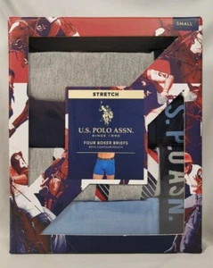 US Polo Assn 4 Boxer Briefs S Stretch Gray, Navy, Blue Contour Pouch SHIPS FREE  - Picture 1 of 5