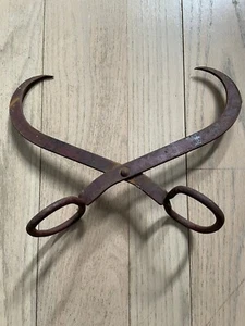 Rare Antique Hand Forged 13" Wrought Iron Ice Block Hay Bale Tongs- USA - Picture 1 of 5