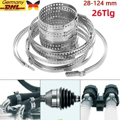 26X EDELSTAHL ANTRIEBSWELLE ACHSMANSCHETTE SCHELLEN BEFESTIGUNGS CLIP KLEMME SET - Bild 1 von 4