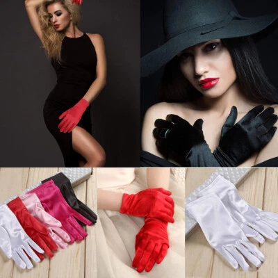 Womens Wedding Gloves Christmas Fancy Dress Party Evening Short Satin Glove US - Image 1 of 4
