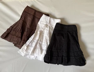 Seduction Flared BoHo Mini Skirt 100% Cotton with Lace -WH/BR/BL- Large - NWT - Picture 1 of 10
