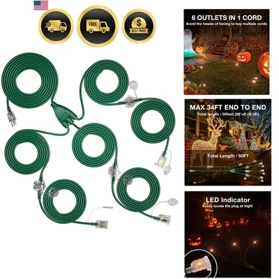 Outdoor Extension Cord 50FT 6 Outlets Weatherproof Power Cable for Holiday Li... - Image 1 of 4