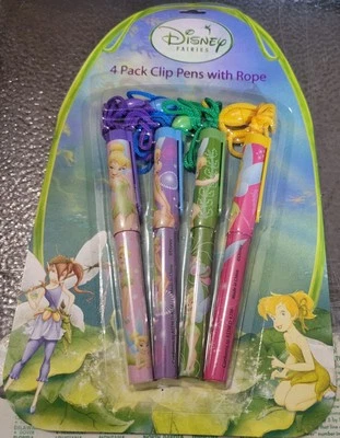 Paquete de 4 bolígrafos con clip con cuerdas Disney Fairies Tinkerbell nuevo paquete sellado Foto 1 de 2
