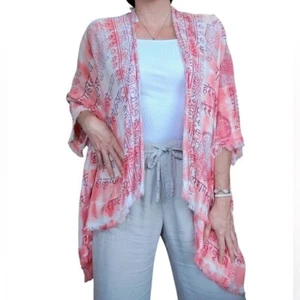 World Market Ganesha Tie Dye Kimono Shawl Pink White Mantra Hippie One Size - Picture 1 of 12