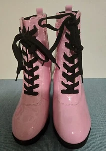 Pink Shiny Combat Boot Sz 8.5 M - Picture 1 of 6