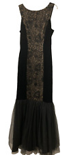 Alex Evenings Black Tulle Velvet Long Maxi Mermaid Sequin Evening Dress size 10