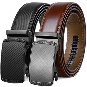 Mens Belt 2 PackLeather Ratchet Click Belt Dress with Slide Buckle 1 3/8" in ... - Picture 1 of 7