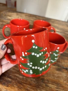 Vintage Set Of 4 Waechtersbach West Germany Christmas Tree Mugs - Picture 1 of 7