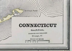 Vintage 1887 CONNECTICUT Map 10"x13" ~ Old Antique Original BRIDGEPORT WESTPORT - Picture 1 of 6