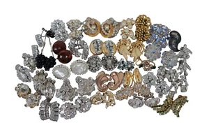 Lot of 34 Pairs Clip On Screw Back Earrings Rhinestone Costume Jewelry - Picture 1 of 11