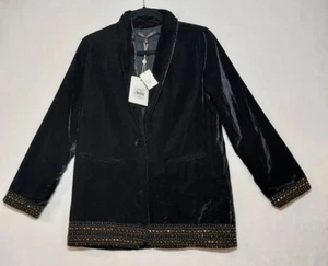 NUEVO CON ETIQUETAS DownEast XS Cárdigan VELVET Chaqueta con Cuentas Atardecer Negro Belleza Noche Kimono - Imagen 1 de 21