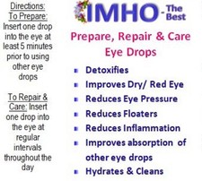 MSM eye drops. Reduce floaters,red eye,dry eye, eye pressure, sharpen vision.