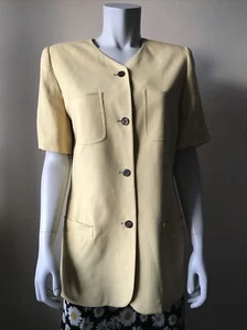 Vintage 90’s ALEXON 100% Silk Short Sleeve Smart Jacket In Yellow Size 10 Lined - Picture 1 of 12