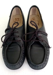 Sz 8N Navy SAS Shoes Womens Bounce Casual Moc Toe Wedge Leather Lace Up Handsewn - Picture 1 of 11