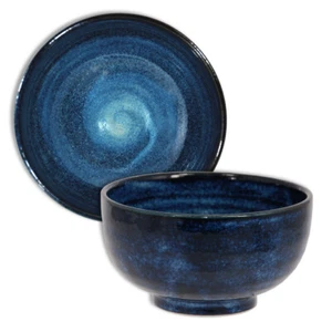 SET mit 2 japanischen 6"D Keramik blau Wirbel Donburi Suppe Reisschalen Made in Japan - Bild 1 von 1