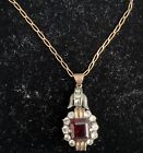 Antique Gold Garnet White Stone Necklace And Chain
