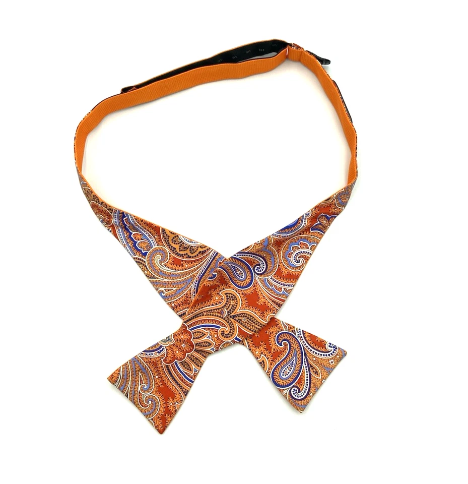 Gravata borboleta masculina Croft & Barrow laranja azul paisley feita à mão colorida ajustável - Imagem 1 de 4