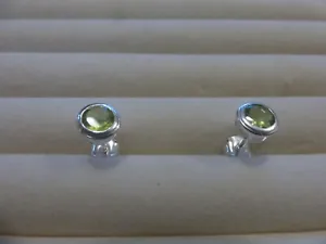 PERIDOT ROUND  STUD EARRINGS. BEZEL SET STONES. STERLING SILVER. 8MM ROUND - Picture 1 of 3
