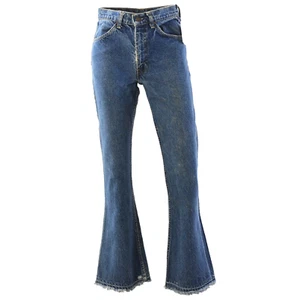 70s Vintage Levi's Bell Bottoms Women's 0 Dark Stone Wash Hippie Boho Raw Edge - Picture 1 of 8
