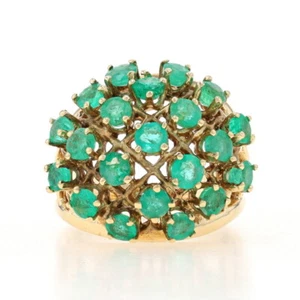 Yellow Gold Emerald Cluster Cocktail Dome Ring - 14k Round 2.55ctw Latticework - Picture 1 of 9